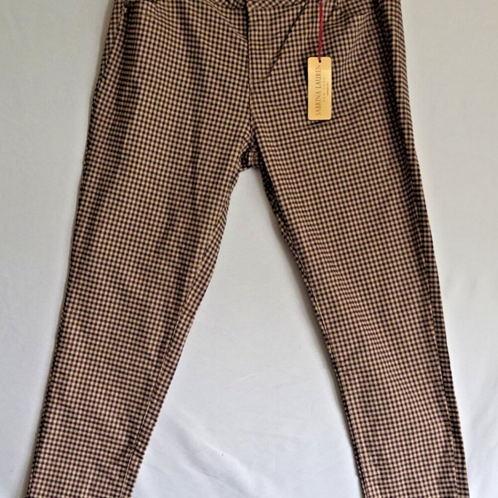 Sabrina Lauren Perfect Fit Stretch In Style Pants Red Brown Plaid